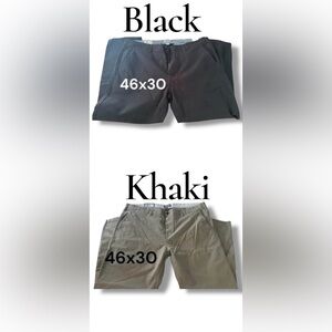 2 NWT Mens 46x30 Chino Stretch Slacks Flat Front Straight Fit Black & Khaki